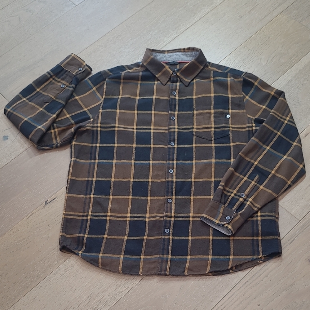 EUC Marmot Flannel Shirt Men's sz XL Brown Plaid Long Sleeve Button Up